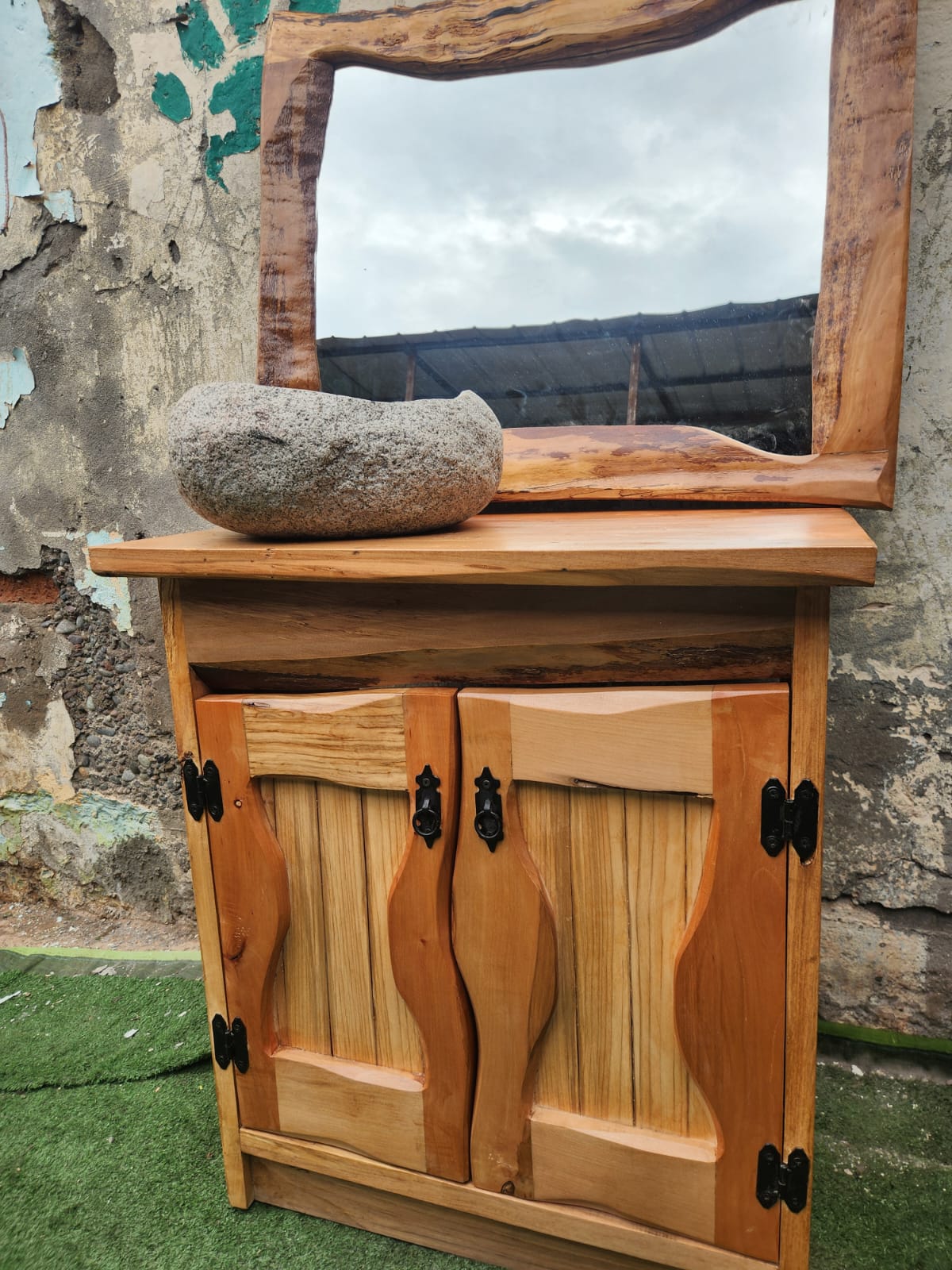 Vanitorio (7) rústico de Roble + lavamanos de piedra - Imagen 2