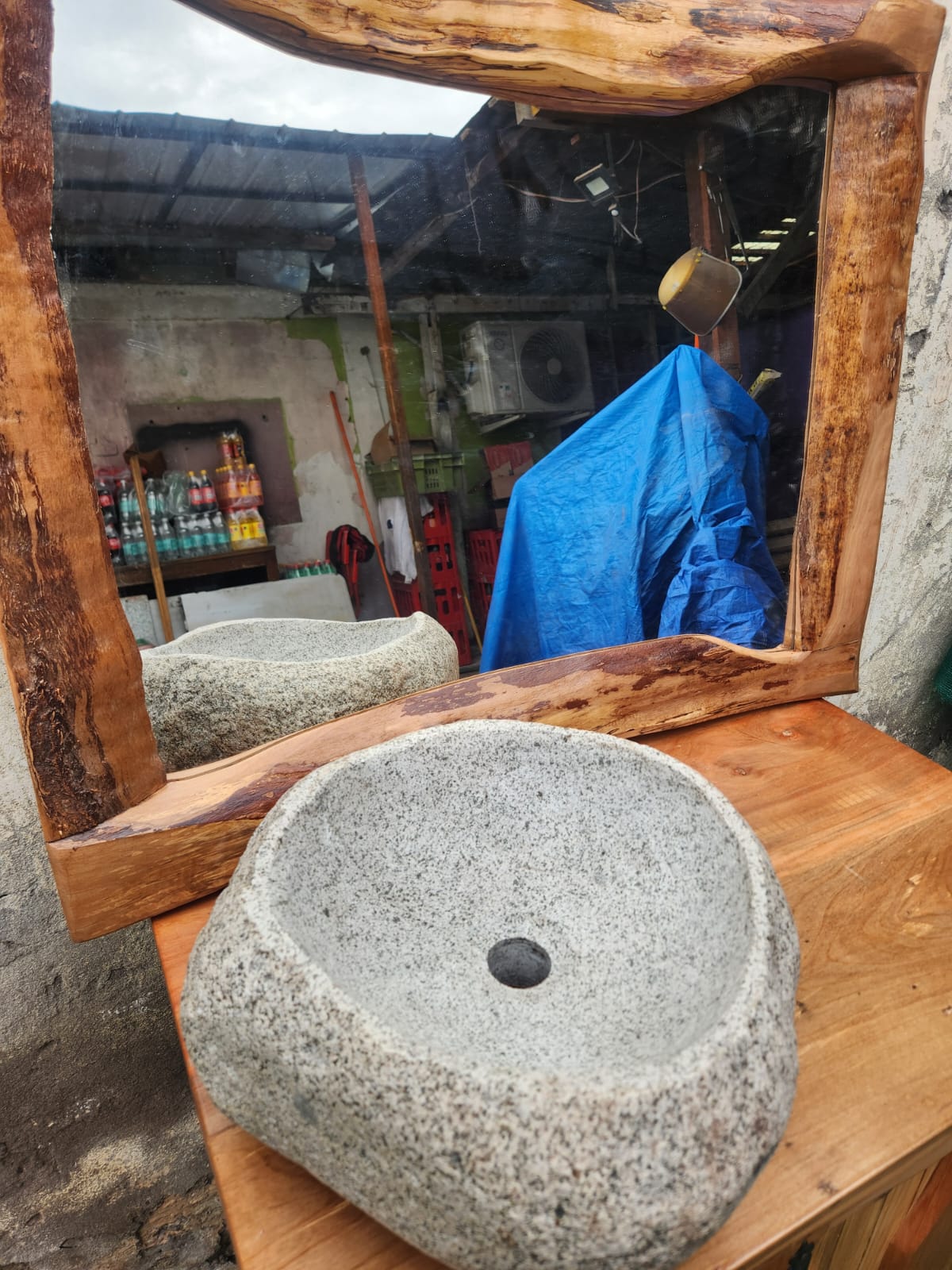 Vanitorio (7) rústico de Roble + lavamanos de piedra - Imagen 3