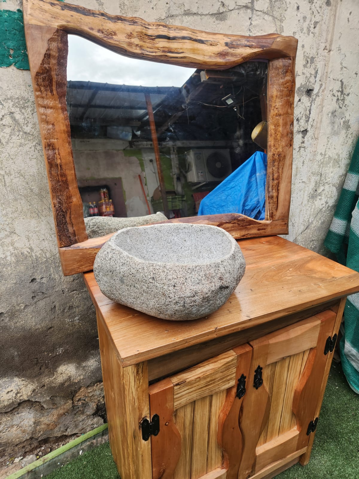 Vanitorio (7) rústico de Roble + lavamanos de piedra - Imagen 4