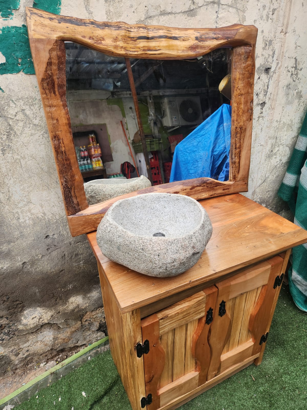 Vanitorio (7) rústico de Roble + lavamanos de piedra - Imagen 5