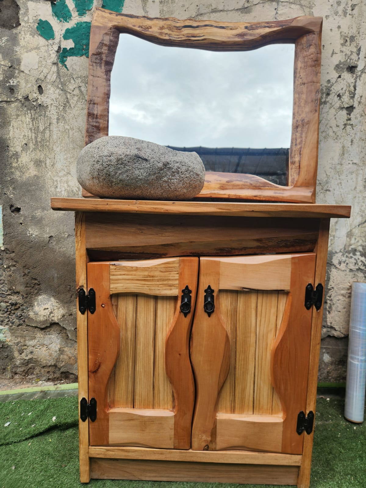 Vanitorio (7) rústico de Roble + lavamanos de piedra - Imagen 6