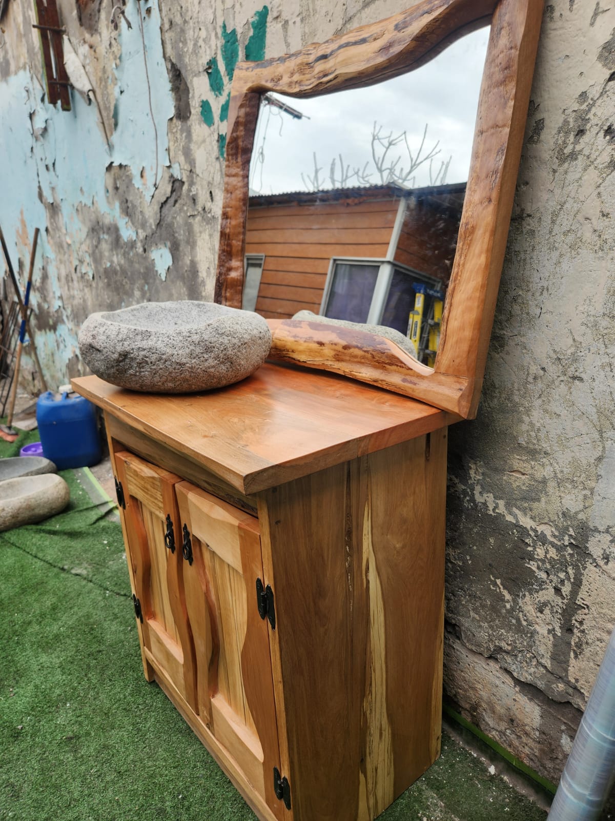 Vanitorio (7) rústico de Roble + lavamanos de piedra - Imagen 7