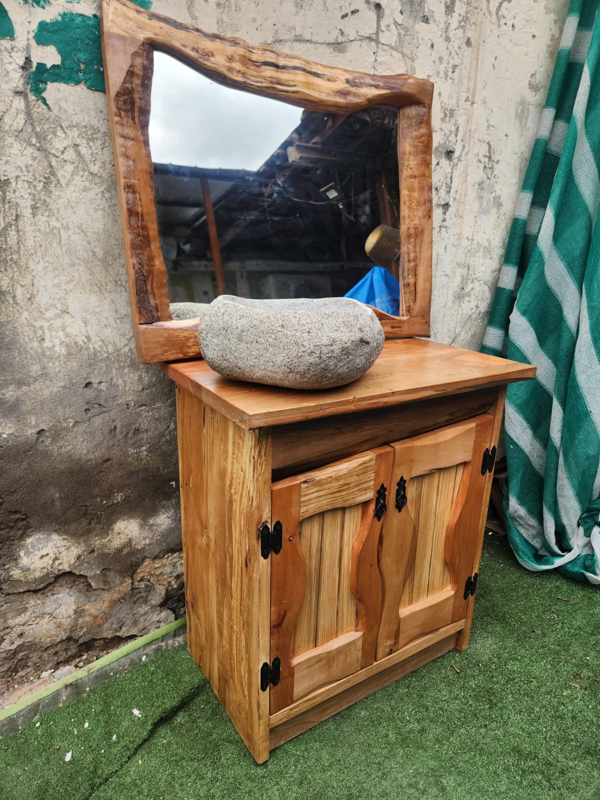 Vanitorio (7) rústico de Roble + lavamanos de piedra - Imagen 9