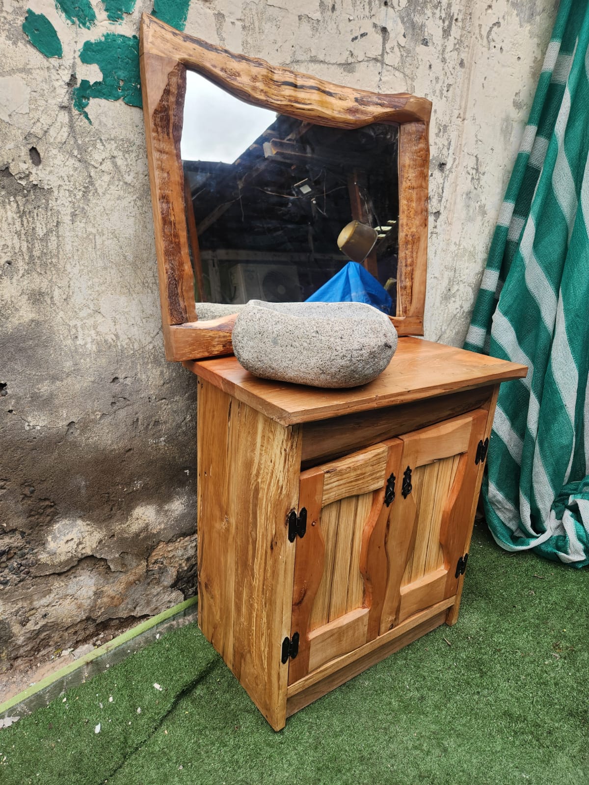 Vanitorio (7) rústico de Roble + lavamanos de piedra - Imagen 10